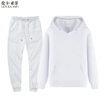 

woman Sweatshirt and sweatpants set jogger sportswear hoodie set men two piece panst winter Casual Fleece pants white red