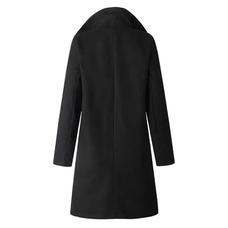Женское пальто осень зима свободные зимние однотонные куртки с отворотом повседневное теплое кашемировое шерстяное пальто с длинным рукавом