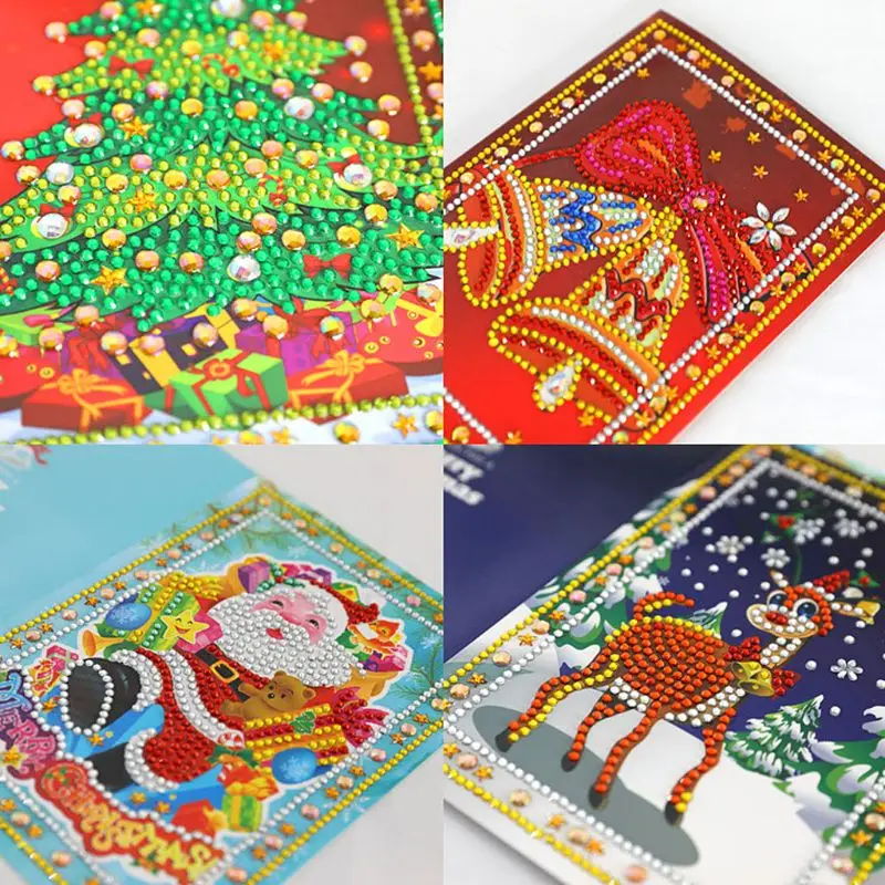  4pcs DIY 5D Diamond Painting Christmas Invitation Greeting Card Kit Round Stitch Embroidery Set Q6P - 4000547113491