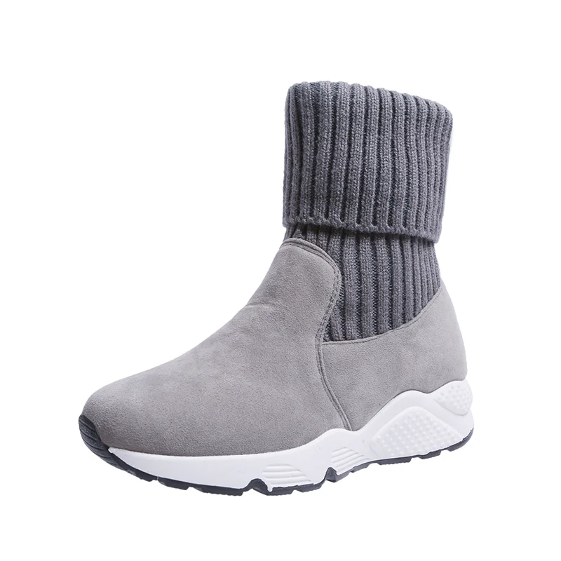 New Ladies Winter Knit Sneakers Women Shoes Designer Winter Sneakers Fur Warm Plush Sport Sock Boots Casual Shoes Female - Цвет: Grey