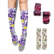 Moda abstrata linhas impressas meias de algodão para mulheres rua graffiti punk meias casuais engraçado alta tornozelo quente outono feminino meia