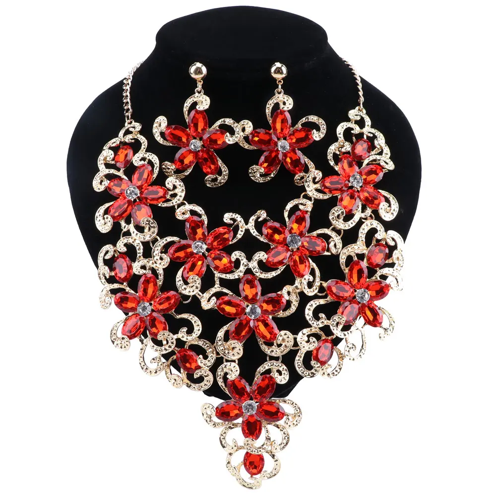 CYNTHIA New Fashion Flowers Jewelry Sets Dubai Gold Color Chain Pendant Necklace Earrings sets Women's Party Costume Jewellery