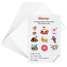 10 folhas de papel adesivo de vinil impresso a4 brilhante auto-adesivo papel de cópia papel impressora a jato de tinta para impressora a jato de tinta diy artesanato