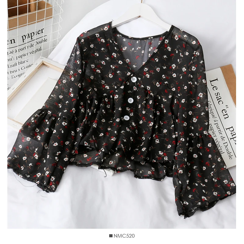 HELIAR Women Flower Printed 2020 Summer Blouse Women Buttoned Up Blouse For Women Casual Long Sleeve Blouse For Women