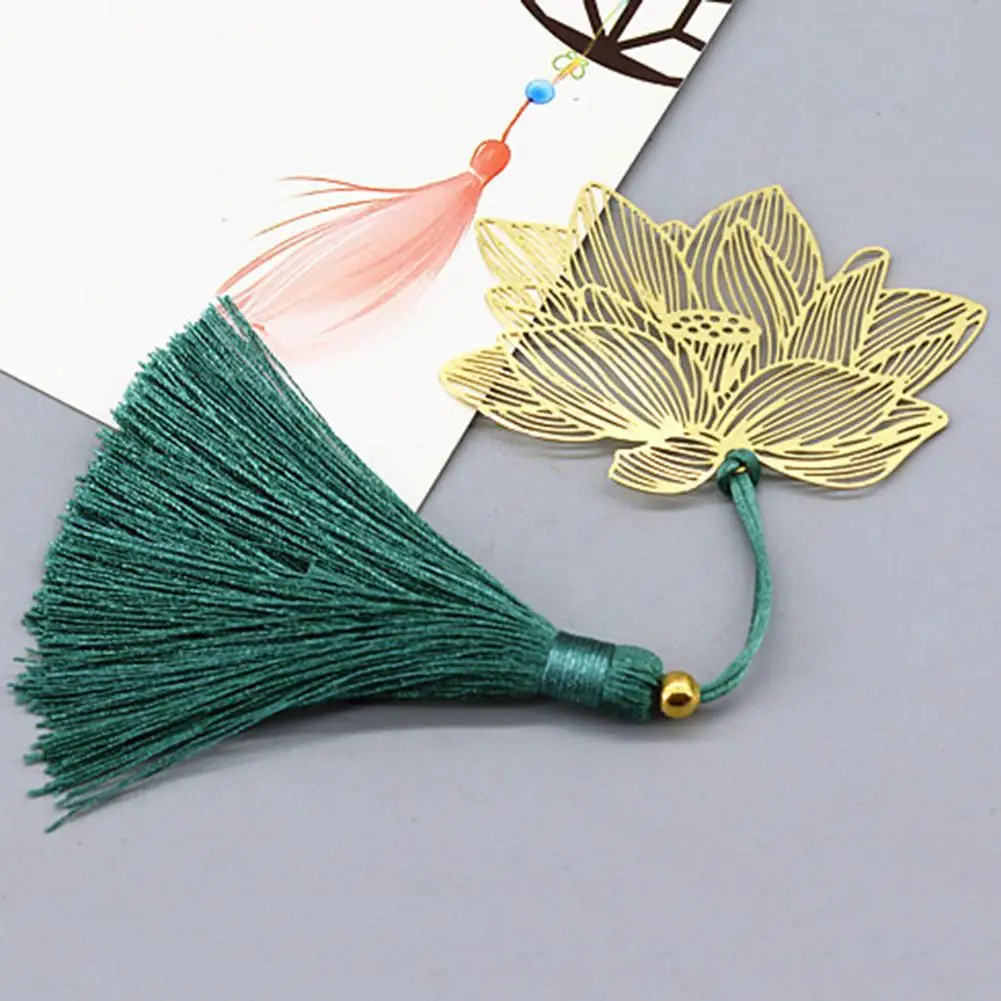 Винтажный китайский стиль полый Лотос кисточка Закладка школьные офисные канцелярские принадлежности подарок изготовлен из медного материала, прочный и безопасный
