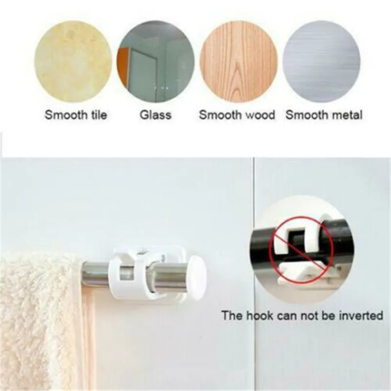 

2 Pcs White Hanging Rod Clip Curtain Hanging Pole Self Adhesive Clamp Bracket Shower Curtain Rod Wall Rack Hook Fixed Buckle