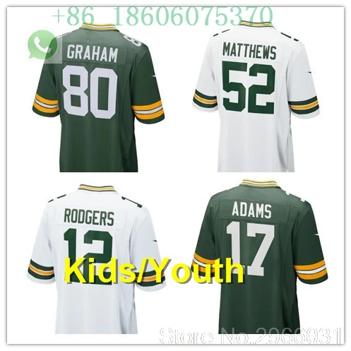 Green Bay Качественные Детские Молодежные 12 Aaron Rodgers Clay Matthews 52 Ha Clinton-Dix21 Jordy Nelson 87 Randall Cobb 18 jersey