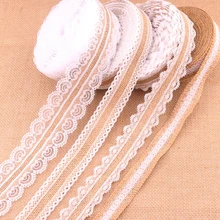 

Hot Sold 25mm New Natural Jute Burlap Hessian Lace Ribbon with White Lace Trim Edge Rustic Vintage Wedding Centerpieces Decor
