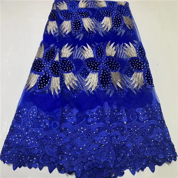 Королевский синий бархат вышивка африканская вышивка шнуром гипюр кружевной ткани с большим количеством камней высокое качество Wise выбор - Цвет: 6