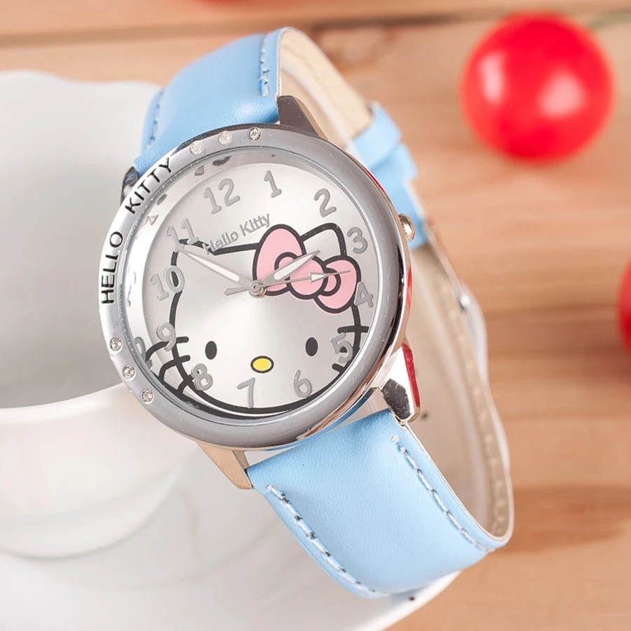 Модные часы hello kitty для девочек; Милые кварцевые часы с героями мультфильмов; разноцветные кожаные детские часы; Mujer Relojes