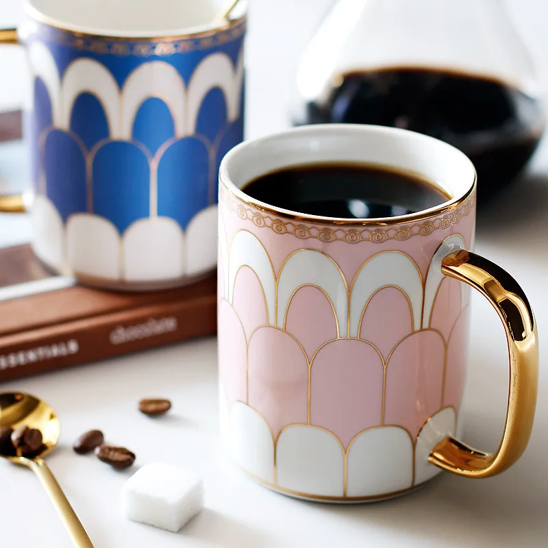 Light Luxury Ceramic Mug European-style Ceramic Cup Large Capacity Water Glass Golden Ceramic Couple Coffee Milk Cup Teacup