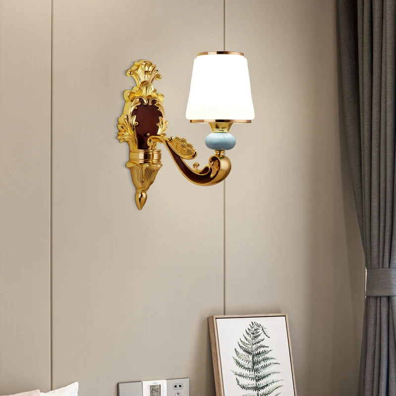 

Zinc Alloy Led Wall Lamp Luxury Style European Bedroom Bedside Deco Wall Sconce Living Room Jade Hallway Loft Home Wall Lights