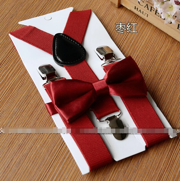 Красный Solid Children Bowtie Belt Set Y Back Suspenders Bow Tie Elastic Kids Fashion US - Цвет: Красный