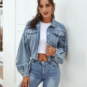 

Spring Autumn Puff Sleeve Denim Jackets Women Turndown Collar Loose Short Coat Fashion Streetwear Clothes Jeans Jacket Womens
