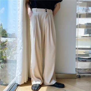 

EWQ / men's wear 2020 men's thin style summer korean causal pants double button fold design all-match straight trousers 9Y245512