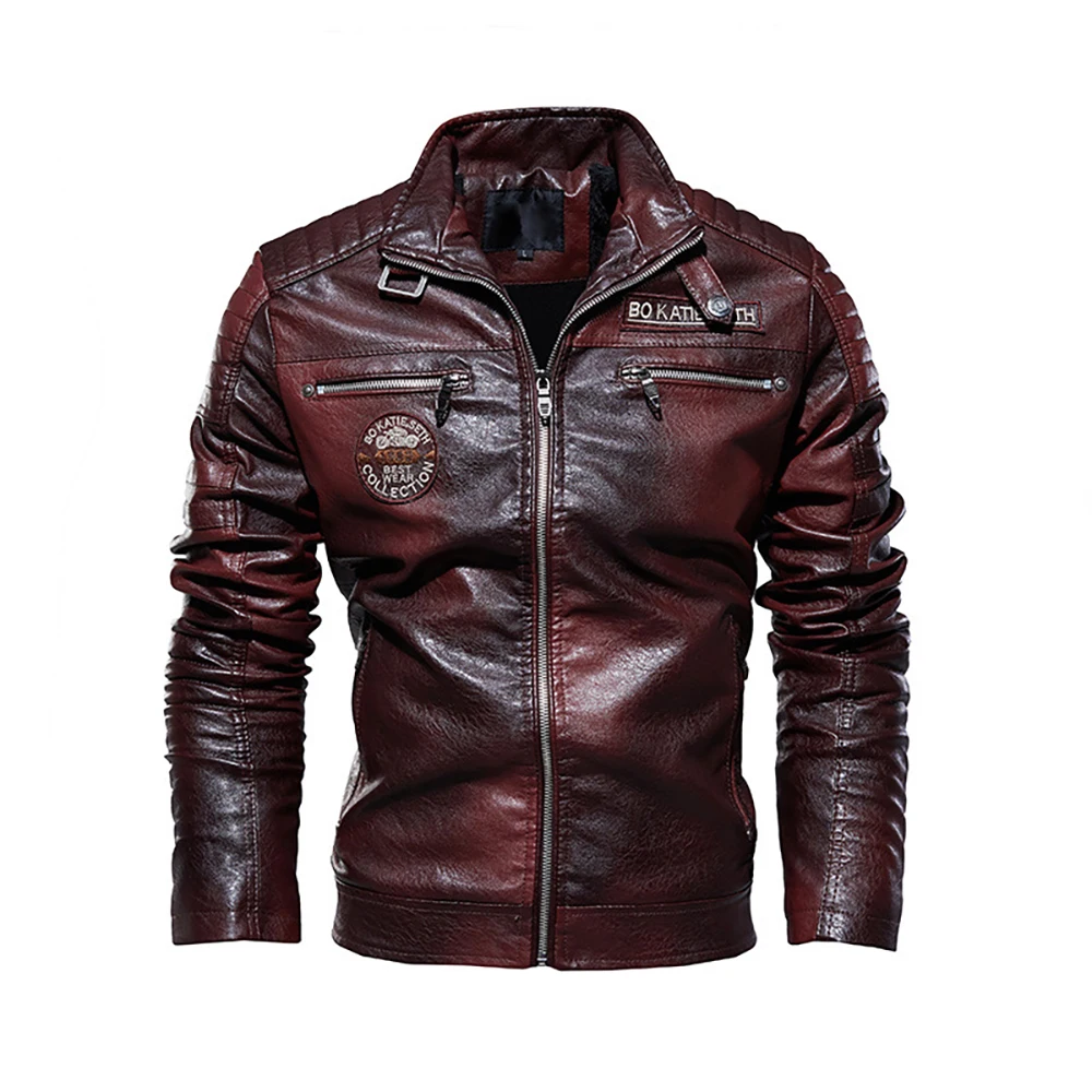 leather baseball jacket Maxulla New Men's Leather Jacket Fashion Bomber Leather Coats Casual Biker Punk Motorcycle Fleece Warm Jacket Clothing best leather jackets for men