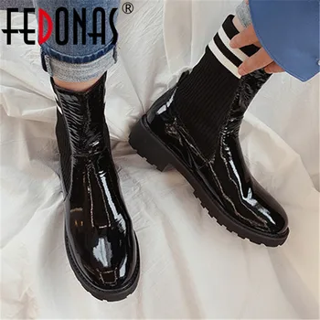 

FEDONAS Classic Punk Women Warm Winter Ankle Boots Casual Office Ladies Basic Shoes Woman Genuine Leather Round Toe Socks Boots