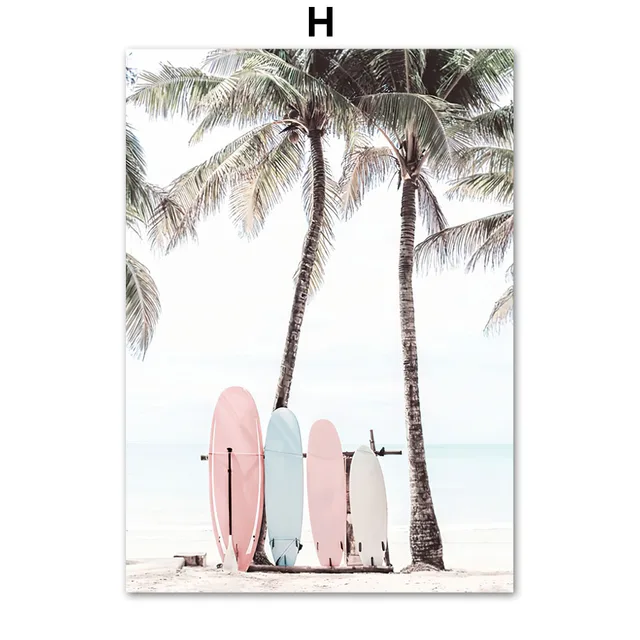 Beach Surf Girl Surfboards Van Palm Leaf Turtle Nordic Poster Wall Art Print Canvas Painting Wall Pictures For Living Room Decor H