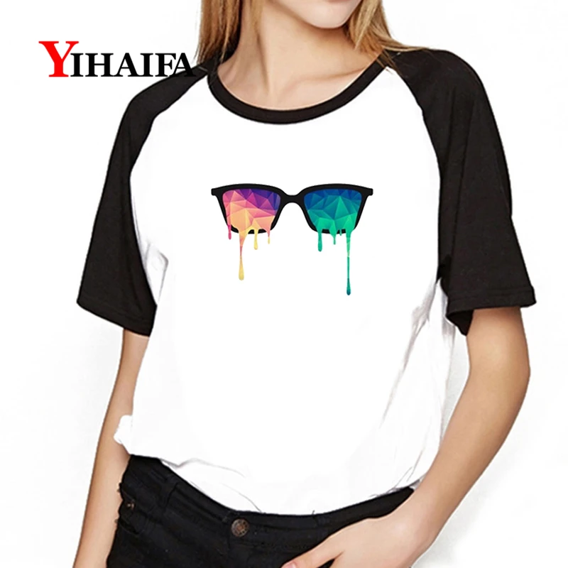 

Women 3D T Shirts Gradient Painted Glasses Graphic Printed Tees Short Sleeve Girls Casual Tops Womens Harajuku