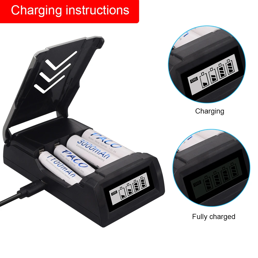 PALO nc555 4 слота ЖК дисплей usb зарядное устройство для AA/AAA NiCd NiMh аккумуляторы nicd