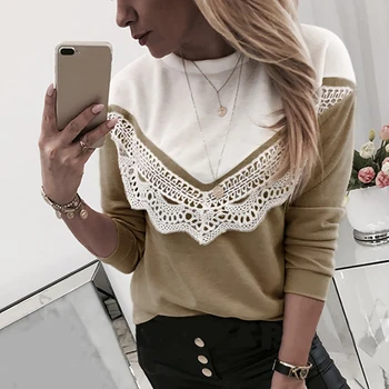 

New Women Sweatshirt Fleece Long Sleeve Pullover Autumn Winter Warm Lace Flannel Fur Coat Plus Size Patchwork 2020 Top