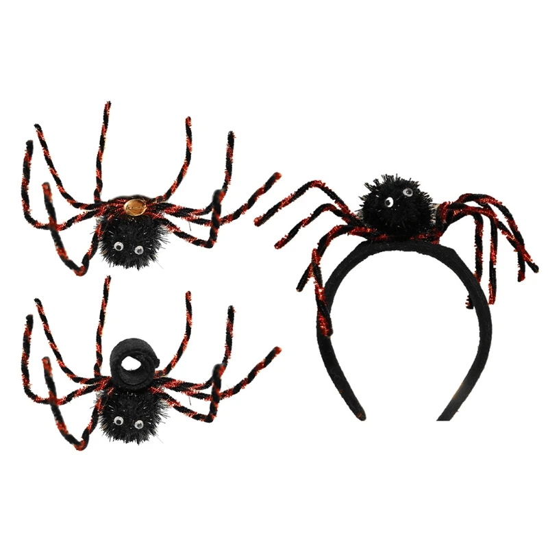 

3pcs/set Halloween Decor Scary Spider Clap Ring Araneid Brooch Hair Hoop Fancy Dress Party Cosplay Role Playing Props