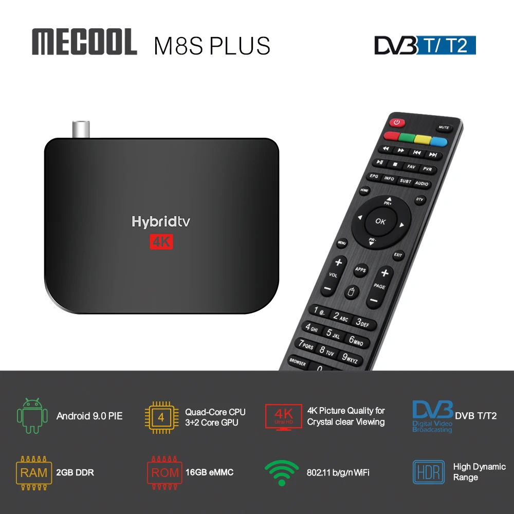ТВ приставка Mecool M8S PLUS на Android 9 гибридная Amlogic S905X2 2 ГБ 16 Гб поддержка 4K DVB T2