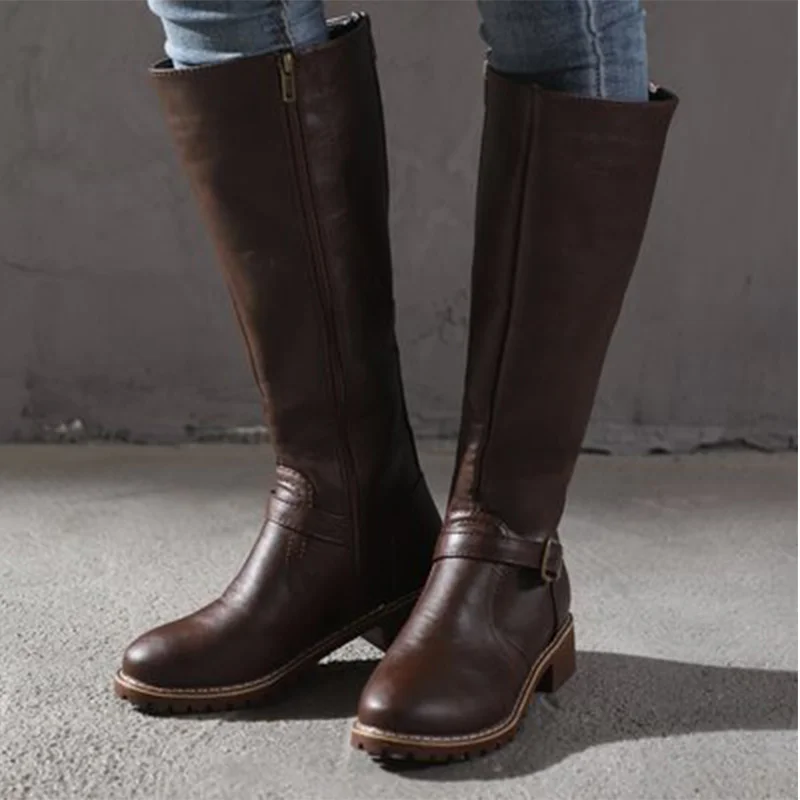 2020 Women Knee High Boots Winter Leather Women