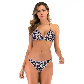 

2020 New Style Europe and America Swimwear Leopord Pattern Printed Bandage Cloth Women's Split Type Bikini Bathing Suit