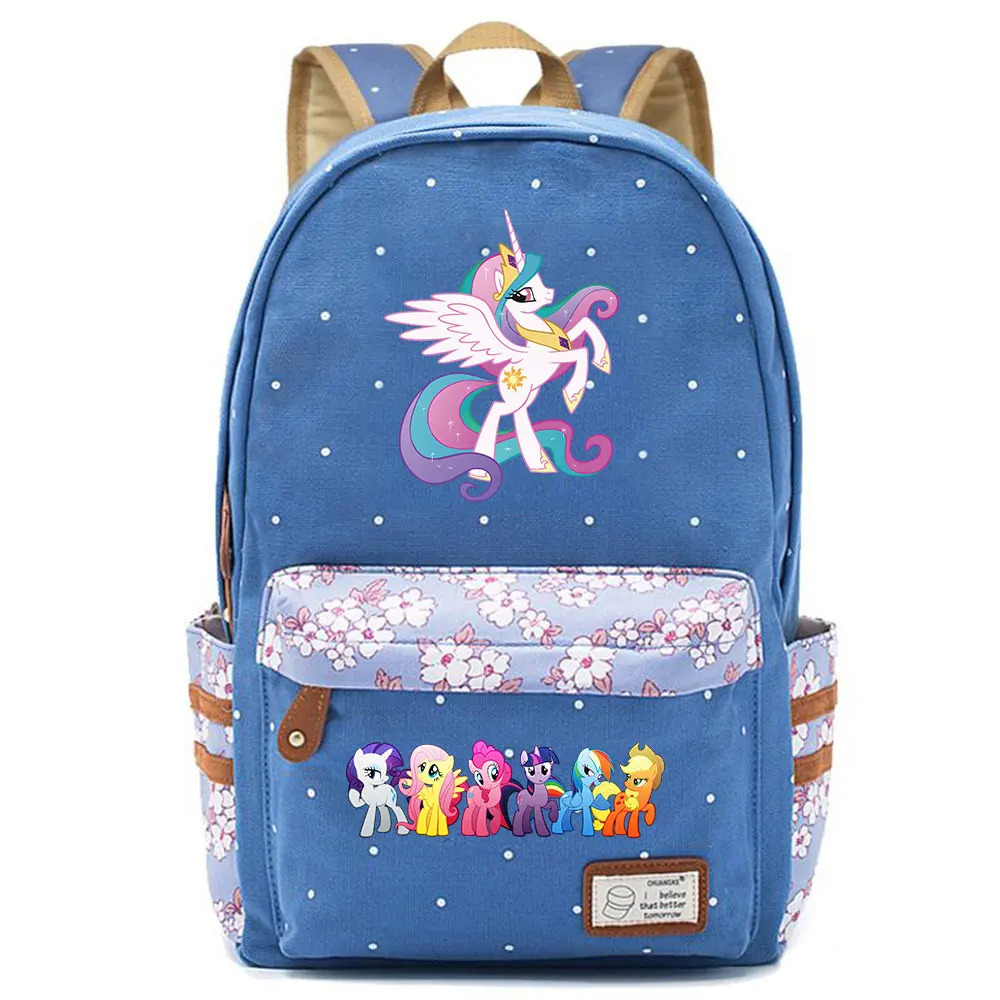 Christmas Cartoon Cutie My Little Pony Flowers Dot Boy Girl School bag Women Bagpack Teenagers Canvas Lady Femme Backpack - Цвет: F17-13