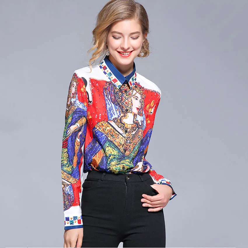 Осенние Рубашки, женские блузки, рубашка с длинным рукавом, Подиумные дизайнерские топы для женщин, Топ бренд, Роскошная блузка с принтом, Camisa Feminina