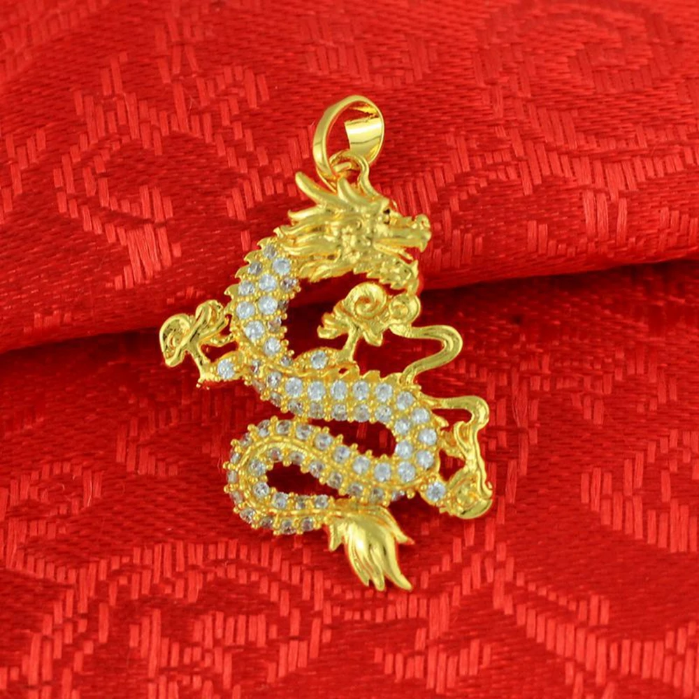 

Tiny Zircon Inlaid Dragon Pedant Chain Women Yellow Gold Filled Fashion Jewelry Gift