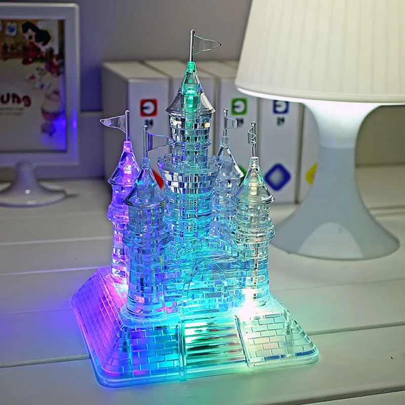3D Сборка хрустальный замок головоломка 3D Музыкальный пазл с красивым светильник Развивающие детские строительные игрушки