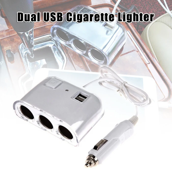 Автомобильный прикуриватель 3 гнезда 120 Вт сплиттер двойной USB порт адаптер с переключателем для gps-навигатора
