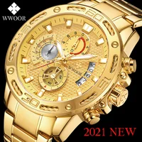 WWOOR 2021 New Men Watches Top Brand Luxury Gold Stainless Steel Quartz Watch Men Waterproof Sport Chronograph Relogio Masculino 1