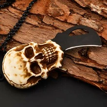 Folding Vintage Skull Design Blade Pocket Mini Knife Outdoor Camping Survival Tactical Knife Necklace Keychain EDC Crafts Tool