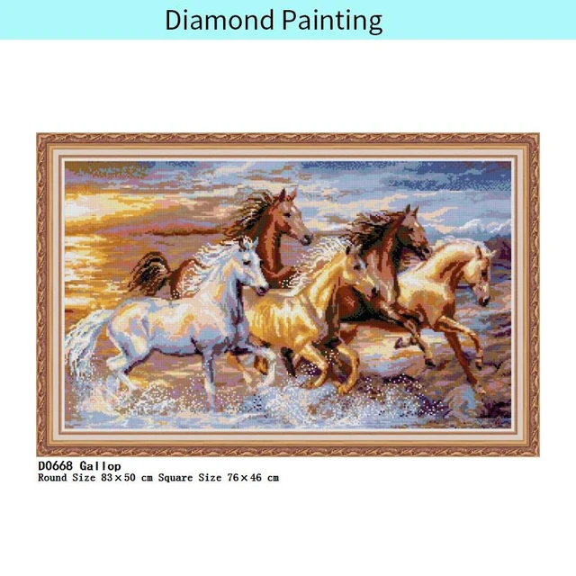 Horses Gallop In Water - Animal Diamond Painting, Full Square/Round 5D  Diamonds