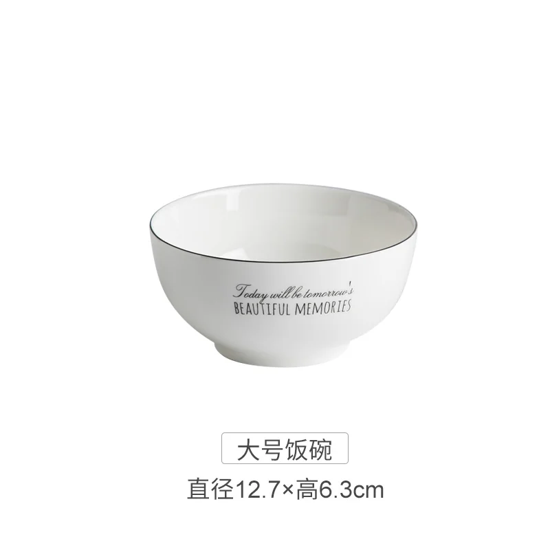 5 inch rice bowl Ручная роспись в скандинавском стиле Бытовая Посуда черная линия керамическая посуда чаша тарелка Рыбная тарелка набор фарфоровая посуда - Цвет: 5 inch rice bowl