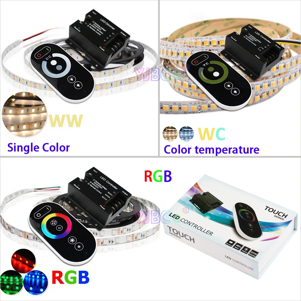 

DC12V-24V 18A 12A RF Remote Wireless Touch Pad Panel Single color/CT/RGB LED Controller control for 5050 3528 led strip Light