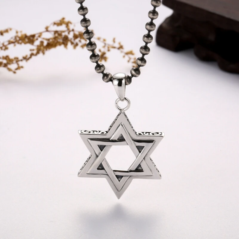 Happy Star Thai Silver Pendant silver 925 jewelry wholesale fashion six-pointed star personality Pendant Thai silver jewelry