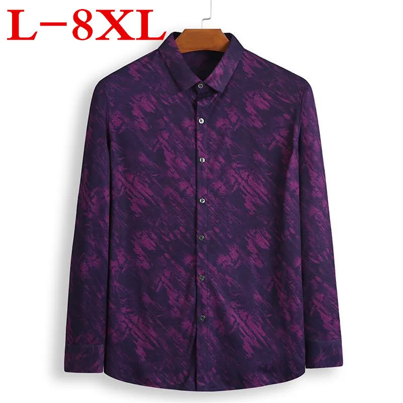 Большого размера плюс 8XL 7XL повседневные мужские рубашки с принтом Slim Fit Мужские