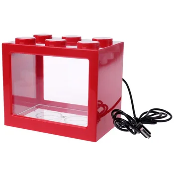 

Mini Aquarium Usb Led Light Lamp Fish Tank Home Office Tea Table Decoration Small Building Block Fish Tank-Red