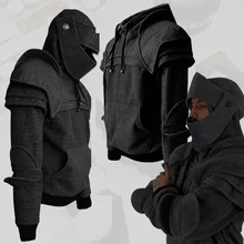 Мужская толстовка с капюшоном, охотничья куртка с плиссированным рукавом, изогнутая длинная флисовая толстовка с капюшоном, однотонный мужской ретро свитер на шнурке, охотничья одежда