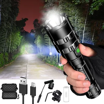 

Tactical LED Flashlight USB Rechargeable L2 Flashlight Ultra Bright Torch with Gun Mount 18650 Aluminum Waterproof Hunting Light