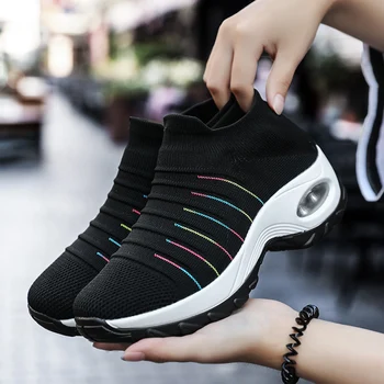 

Spring Women Sneakers Flat Slip on Platform Sneakers Wedge Breathable Mesh Shoes Loafers Walking Sock Sneakers Zapatillas Mujer