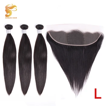 

AOSUN HAIR Peruvian Straight Bundles With Ear To Ear 13*4 Lace Frontal Remy Hair Extensions 100% Human Hair Bundles With Frontal