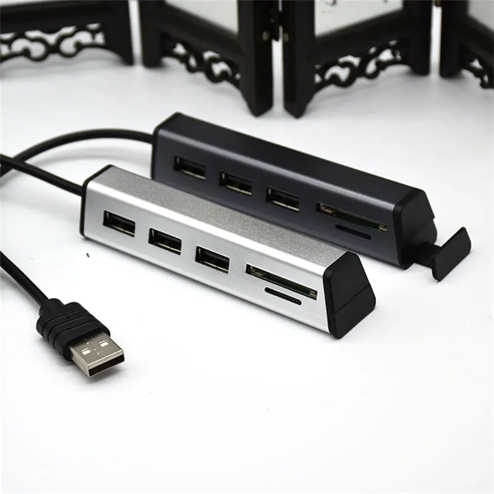 USB 2,0 концентратор Алюминиевый мульти-в-одном кард-ридер концентратор с подставкой для мобильного телефона