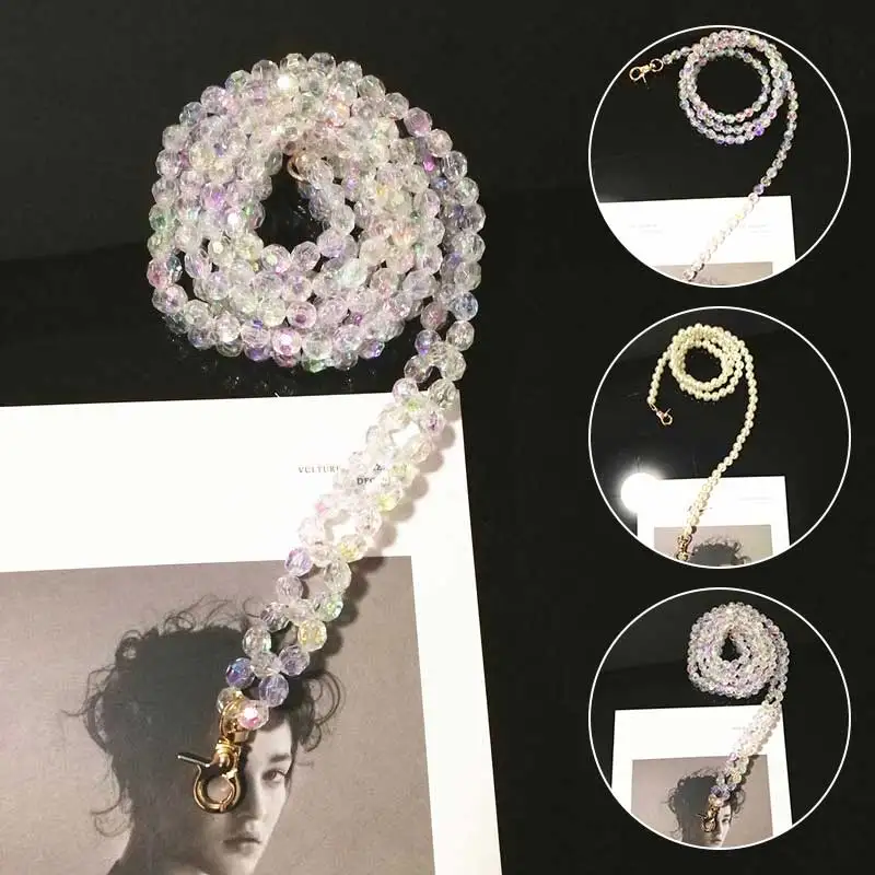 Bolso de mano con perlas de imitación para mujer, asas de cinturón, cadena, bolso de hombro, correa de repuesto, bolsa larga, accesorios