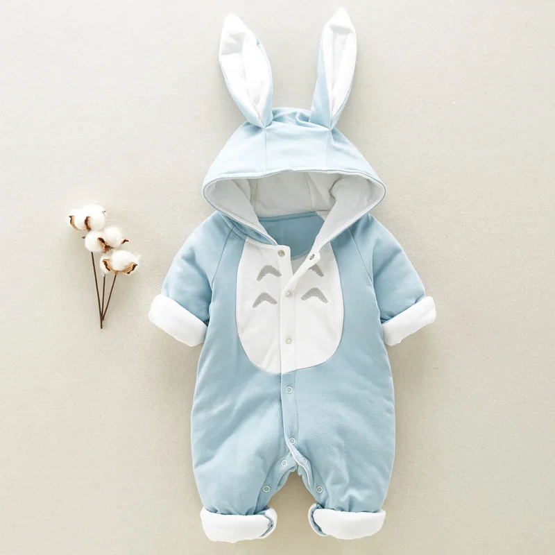 Totoro/хлопковые детские комбинезоны; мягкие и удобные; впитывающие пот детские комбинезоны с шапкой; Kawaii; детские комбинезоны - Цвет: Blue