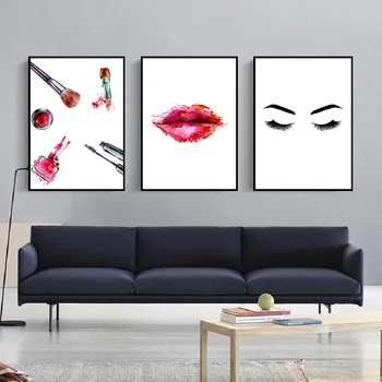 

Beauty Parlor Mascara Red Lips Fashion Poster Make-up Canvas Wall Art Nordic Wall Decoration Painting
